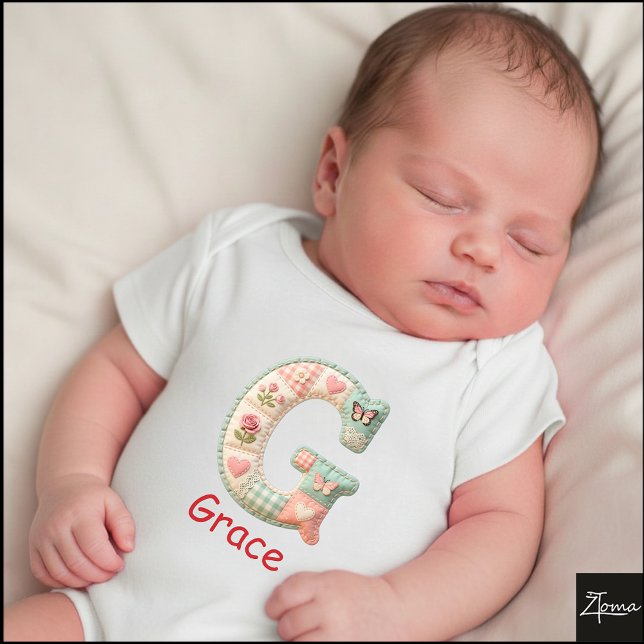 Body Para Bebé Quilted Patchwork Initial Letter G Nursery (This is a sample design. There are several models to choose from, with the name and color changed.)
