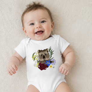 Body Para Bebé Quokka Feliz Australia Floral Azul