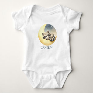 Body Para Bebé Raccoon en una luna! Nombre personalizado gracioso