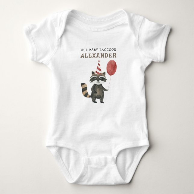 Body Para Bebé Raccoon First Birthday  (Anverso)