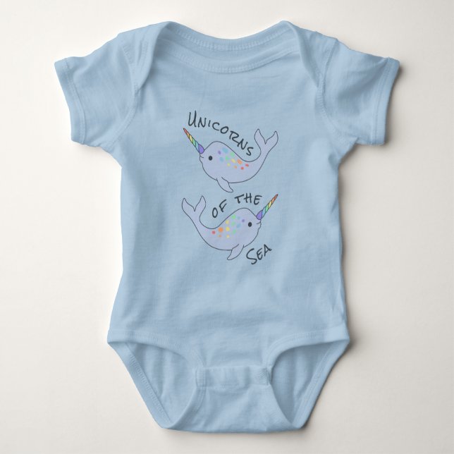 Body Para Bebé Rainbow Narwhal Sea Unicornios Baby Bodysuit (Anverso)