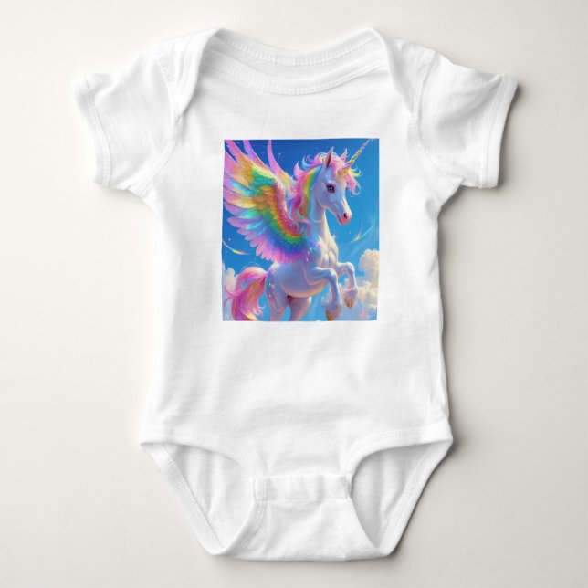 Body Para Bebé Rainbow Winged Prancing Unicorn (Anverso)