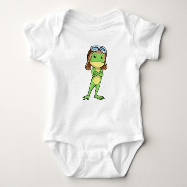 Body Para Bebé Rana como piloto con Gorra y lentes (Anverso)