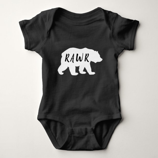 Body Para Bebé Rawr de silueta de oso blanco y negro (Anverso)