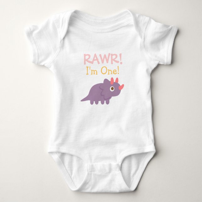Body Para Bebé Rawr, yo soy uno, Cute Purple Triceratops Dinosaur (Anverso)