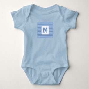Body Para Bebé Rayas Azules Lindas Personalizado Inicial Blanca