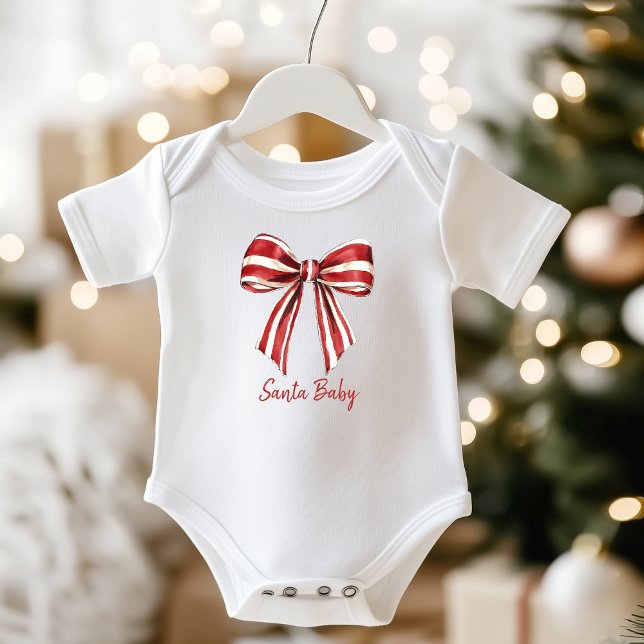 Body Para Bebé Red de navidades | Coqueta blanca Bow Santa Baby (Subido por el creador)