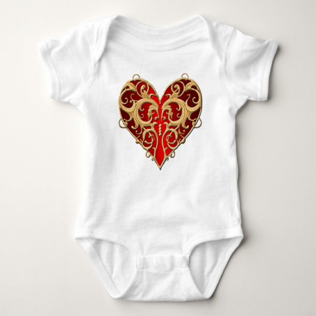 Body Para Bebé Red Filigree Heart Creeper (Anverso)