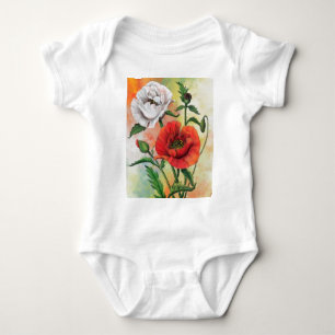 Body Para Bebé Red White Poppies Baby Bodysuit