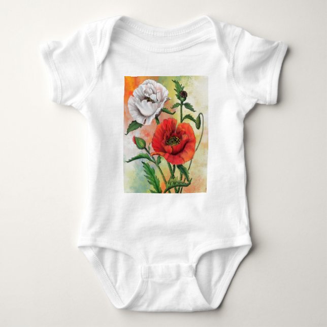 Body Para Bebé Red White Poppies Baby Bodysuit (Anverso)