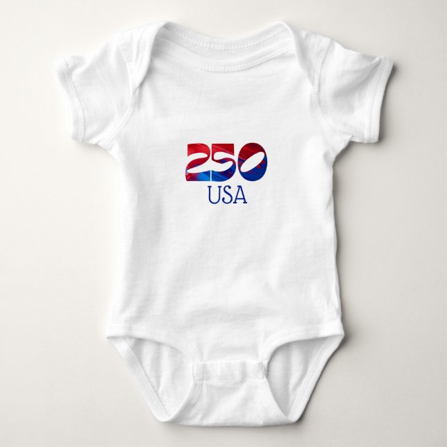 Body Para Bebé Red White Stripe Blue Stars America 250 Birthday (Anverso)