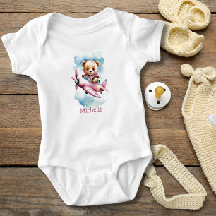Body Para Bebé Regalo de bebé niña oso rosa en avión