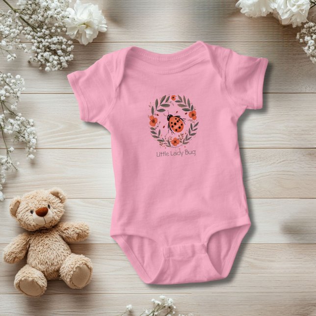 Body Para Bebé Regalo de flores de acuarela de mariquita personal (Personalized Lady Bug Baby Girl Baby body suit. Baby Shower new baby gift. )