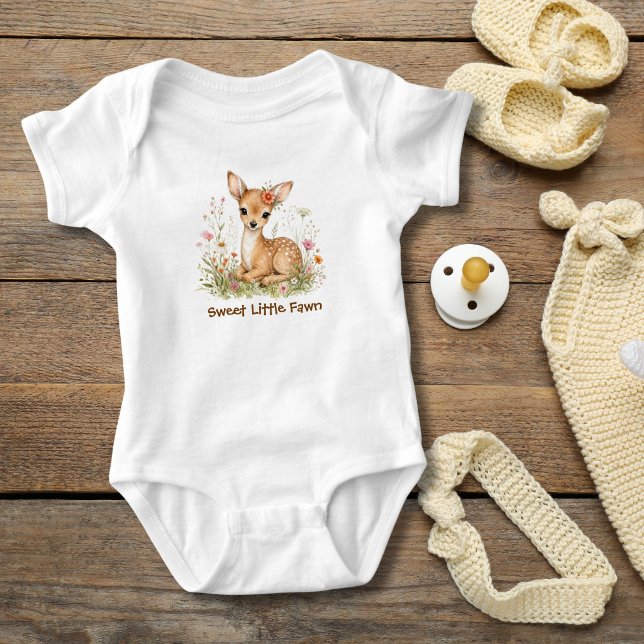 Body Para Bebé Regalo de flores silvestres de ciervo bebé con mon (Baby Deer Fawn Wildflowers Personalized Monogram Baby Body Suit, Baby Girl Shower gift , new baby )