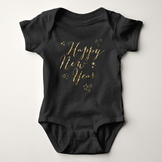 Body Para Bebé Relieve metalizado dorado Black Happy New Year Bab (Anverso)