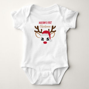 Body Para Bebé Reno lindo con nombre Primera Navidad