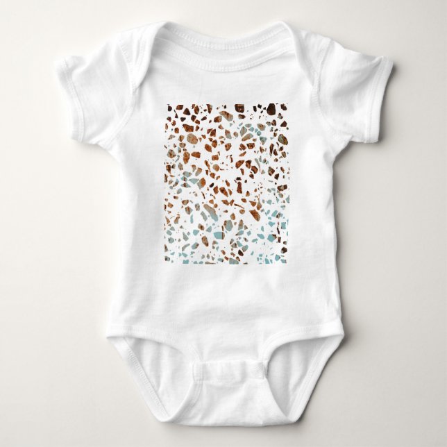 Body Para Bebé Resumen Terrazzo Mosaic Rust Brown & Blue Pattern (Anverso)