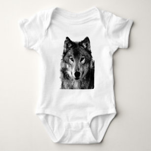 Body Para Bebé Retrato de lobo blanco y negro