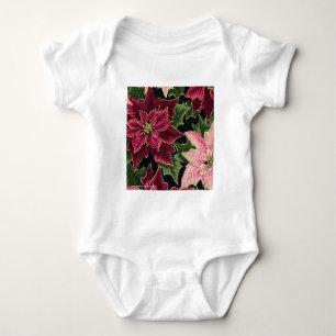 Body Para Bebé Retro 50s Flor de Nochebuena Burgundy Rosa
