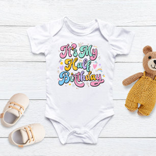 Body Para Bebé Retro Groovy Es Mi Medio Cumpleaños Hito 6 Meses
