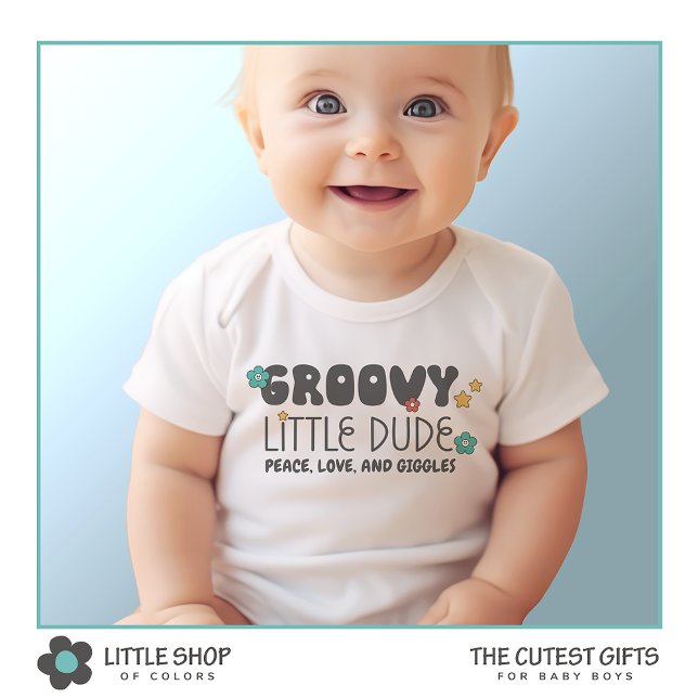 Body Para Bebé Retro Groovy Little Dude Boy (Subido por el creador)