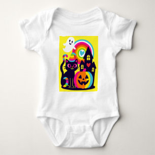 Body Para Bebé Retro Halloween Kawaii Gato negro, diseño de calab