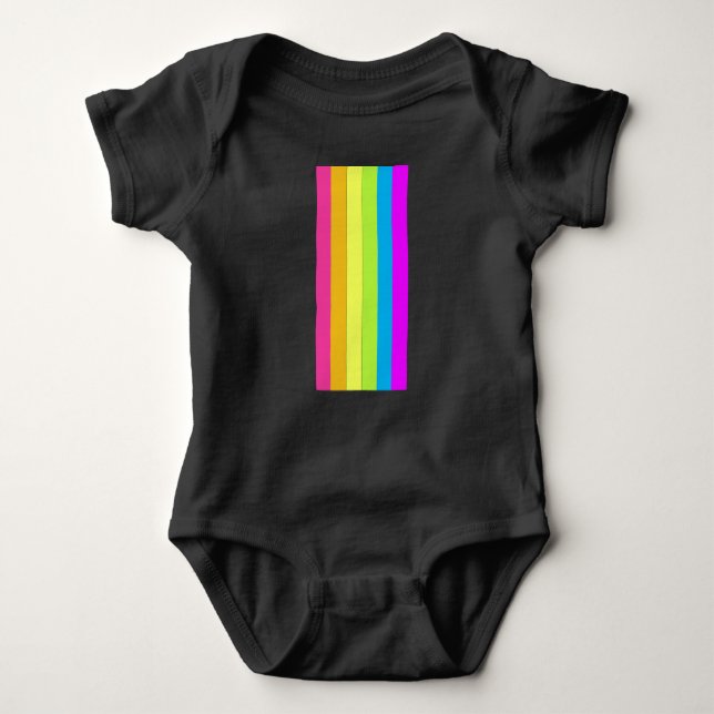 Body Para Bebé Retro Stripes Baby Bodysuit (Black & Neon Multi) (Anverso)