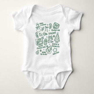 Body Para Bebé  Retro Whimsical Festive Green Christmas Doodles