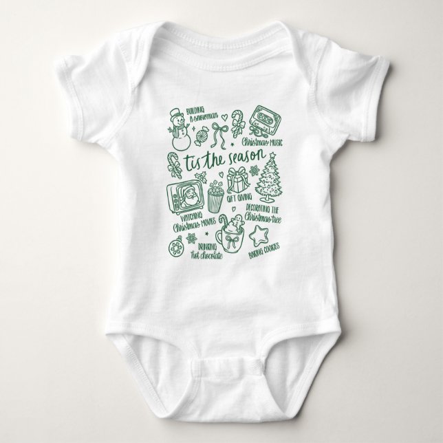 Body Para Bebé  Retro Whimsical Festive Green Christmas Doodles (Anverso)