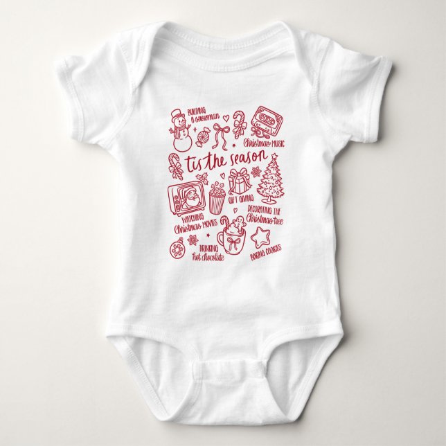 Body Para Bebé  Retro Whimsical Festive Red Christmas Doodles (Anverso)