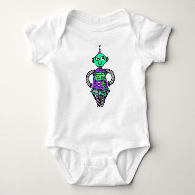 Body Para Bebé Robot arnie, morado y verde (Anverso)