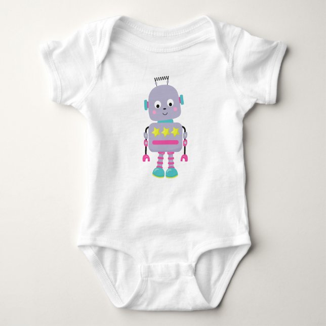 Body Para Bebé Robot Cute, Robot Silly, Robot Funny, Robot Purple (Anverso)