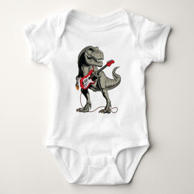 Body Para Bebé Rockin 'T-Rex: Dinosaurio tocando guitarra eléctri (Anverso)