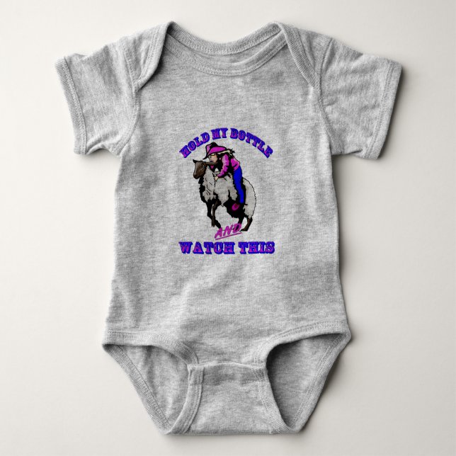 Body Para Bebé Rodeo Cowgirl Mutton Bustin" Botella Watch This (Anverso)