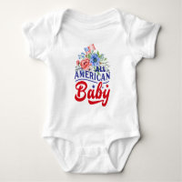 Rojo blanco y azul floral Baby Bodysuit americano