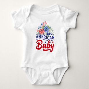 Body Para Bebé Rojo blanco y azul floral Baby Bodysuit americano