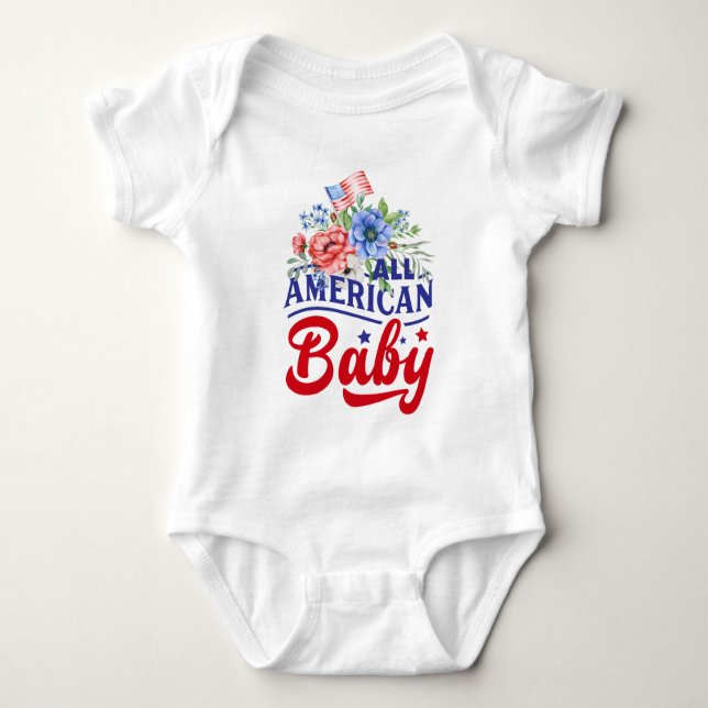 Body Para Bebé Rojo blanco y azul floral Baby Bodysuit americano (Anverso)