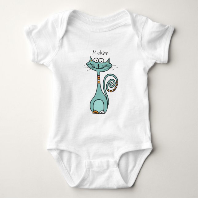 Body Para Bebé Ropa de nombres personalizados de gato divertida (Anverso)