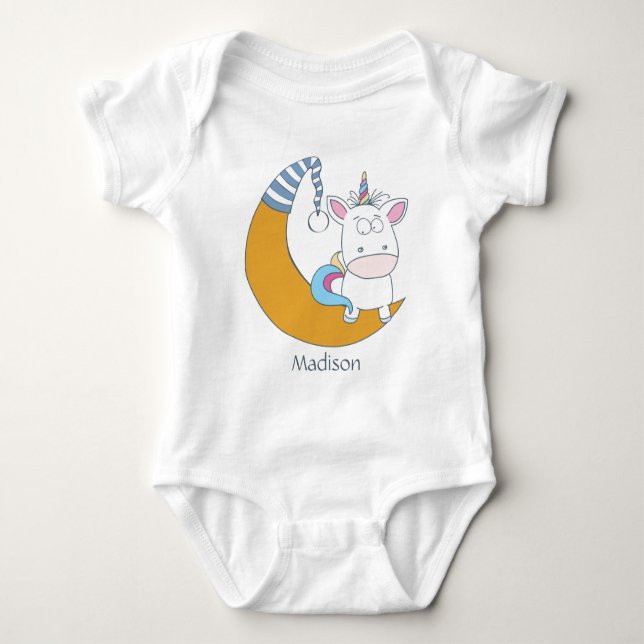 Body Para Bebé Ropa de nombres personalizados de unicornio (Anverso)