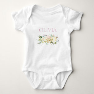 Body Para Bebé Rosa floral personalizado de la acuarela linda