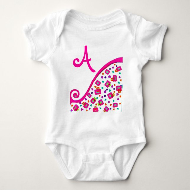 BODY PARA BEBÉ ROSA FUCHSIA BLANCA ABSTRACTA DECO MONOGRAM (Anverso)