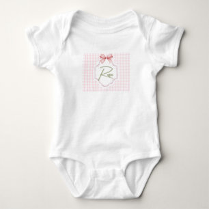 Body Para Bebé Rosa personalizada Niña Nursery Bow&Gingham
