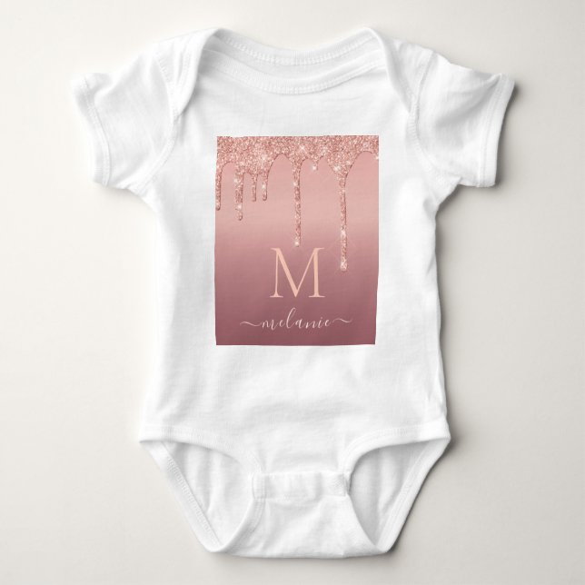Body Para Bebé Rosa Purpurina de oro Baby Bodysuit Carta de nombr (Anverso)