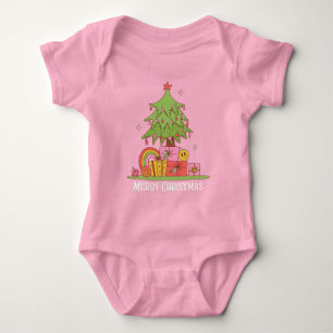 Body Para Bebé Rosa Retro Árbol de Navidad Niña