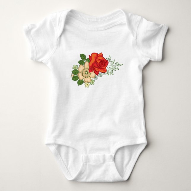 Body Para Bebé Rosa Roja y Margaritas (Anverso)