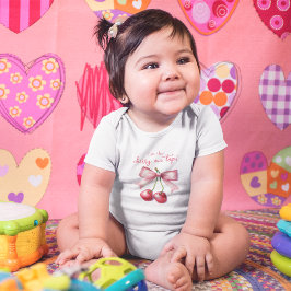 Body Para Bebé Rosado Femenino Coquette Cereza Cumpleaños Primero