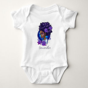Body Para Bebé Rosas Moradas Elegantes Mujer Afro