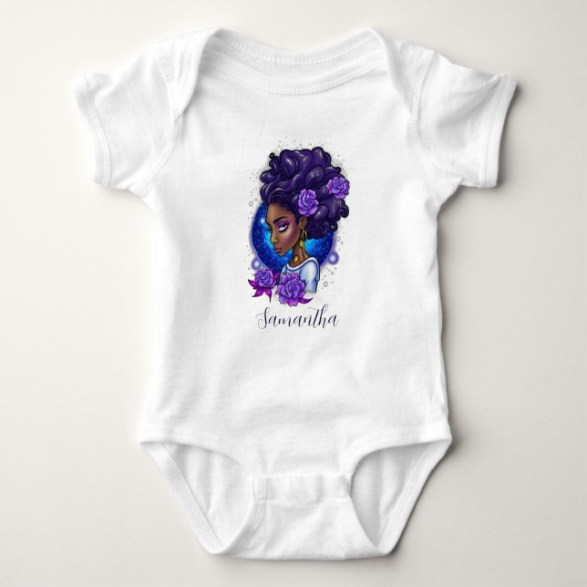 Body Para Bebé Rosas Moradas Elegantes Mujer Afro (Anverso)