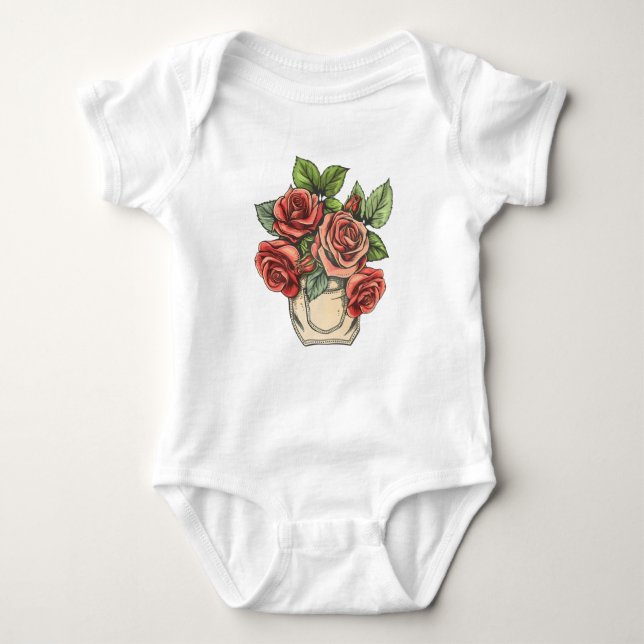 Body Para Bebé Rosas Rojas Retro en Bolsillo (Anverso)