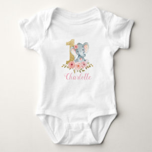 Body Para Bebé Rubor Floral Cute Baby Elephant Primer cumpleaños